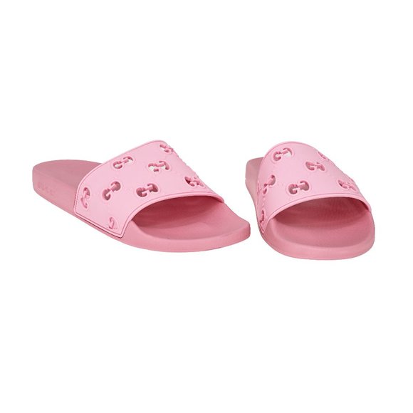 Gucci GG Monogram Perforated Rubber Slide Sandals - Picture 1 of 12